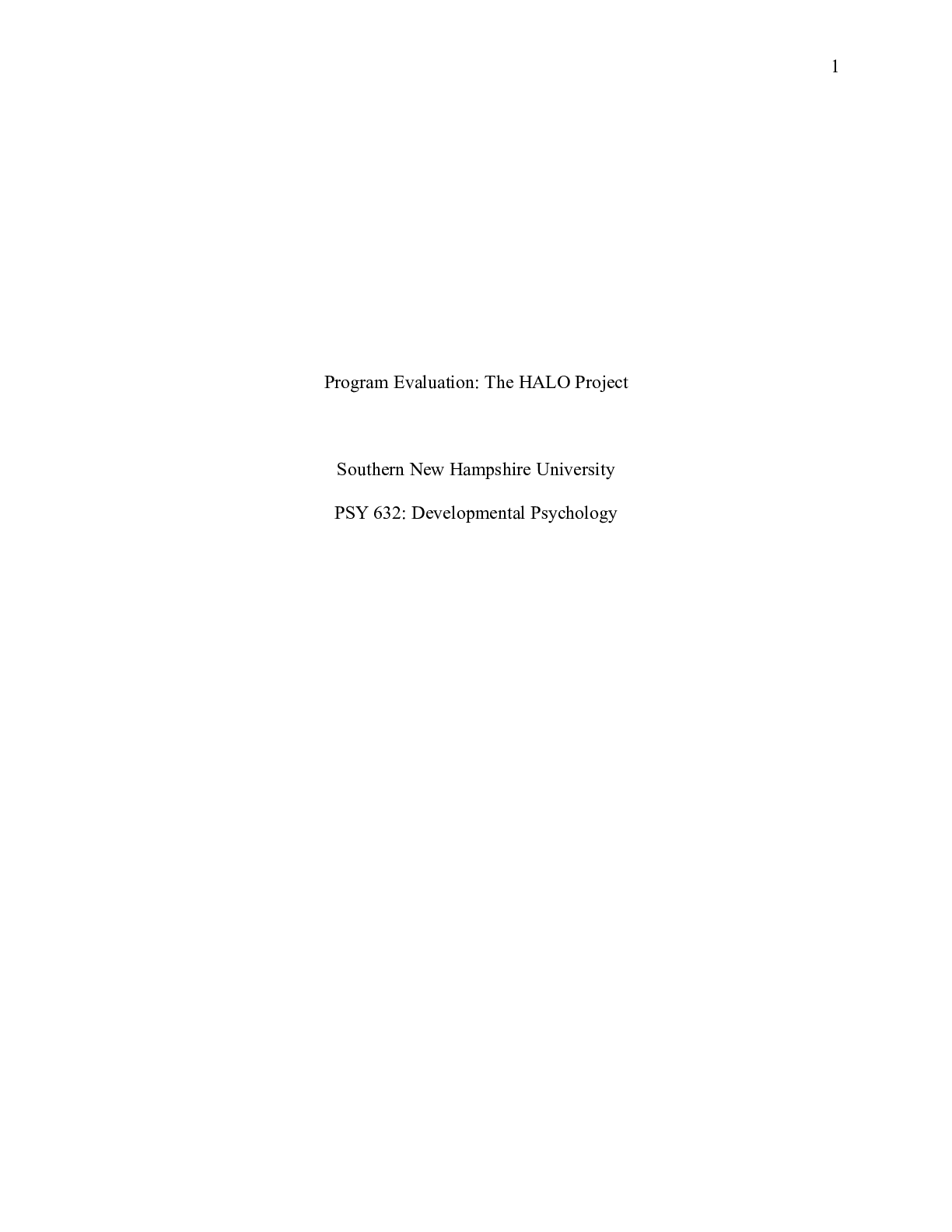 Preview image for Final Milestone.docx    Program Evaluation: The HALO Project  Southern New Hampshire Unive